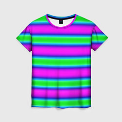 Женская футболка Зеленый и фиолетовые яркие неоновые полосы striped