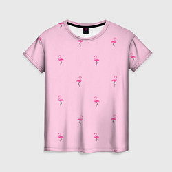 Женская футболка Фламинго на розовом фоне