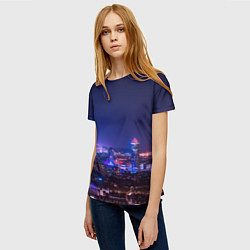 Футболка женская Неоновый ночной город - Фиолетовый, цвет: 3D-принт — фото 2