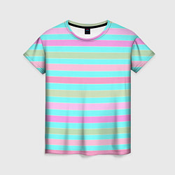 Женская футболка Pink turquoise stripes horizontal Полосатый узор