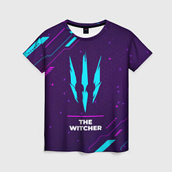 Женская футболка Символ The Witcher в неоновых цветах на темном фон