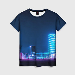 Женская футболка Неоновый ночной город - Светло-синий