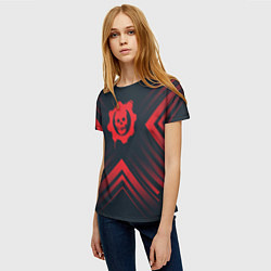 Футболка женская Красный Символ Gears of War на темном фоне со стре, цвет: 3D-принт — фото 2
