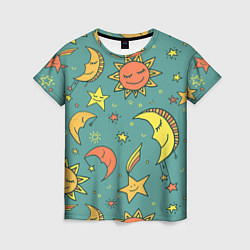 Женская футболка Солнце, Луна и Звёзды