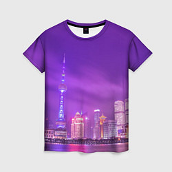 Женская футболка Неоновый мегаполис - Фиолетовый