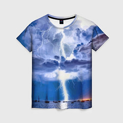 Женская футболка Разряд молнии над океаном
