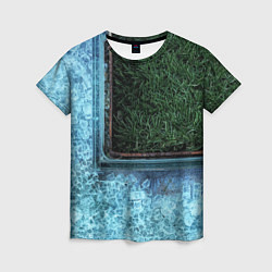 Женская футболка Абстрактные лёд и трава - Синезелёный
