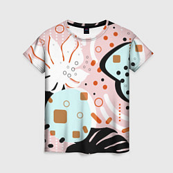 Женская футболка Абстрактные фигуры с пальмовыми листами на розовом