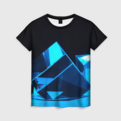 Женская футболка Неоновые объёмный куб - Синий