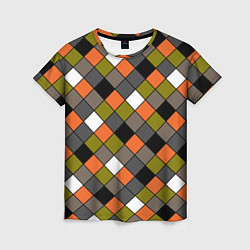 Женская футболка Геометрический узор в коричнево-оливковых тонах
