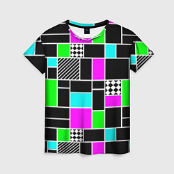 Женская футболка Неоновый геометрический узор на черном