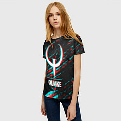 Футболка женская Quake в стиле glitch и баги графики на темном фоне, цвет: 3D-принт — фото 2