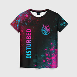 Женская футболка Disturbed - neon gradient: символ и надпись вертик