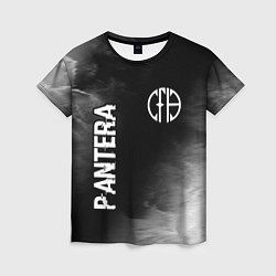 Женская футболка Pantera glitch на темном фоне: символ и надпись ве