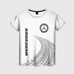 Женская футболка Mercedes speed на светлом фоне со следами шин: сим