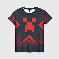 Женская футболка Красный символ Minecraft на темном фоне со стрелка