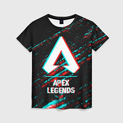 Женская футболка Apex Legends в стиле glitch и баги графики на темн