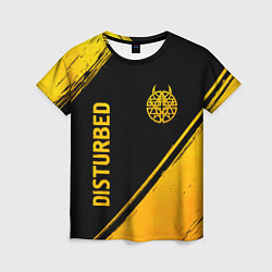 Женская футболка Disturbed - gold gradient: символ и надпись вертик