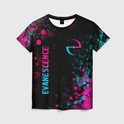 Женская футболка Evanescence - neon gradient: символ и надпись верт