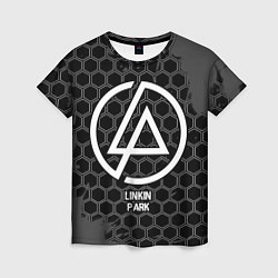 Женская футболка Linkin Park glitch на темном фоне