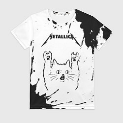 Женская футболка Metallica рок кот на светлом фоне