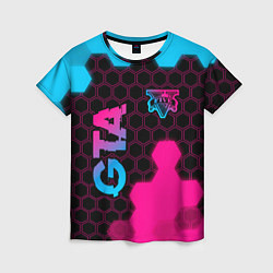 Женская футболка GTA - neon gradient: надпись, символ