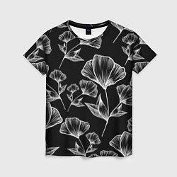 Женская футболка Графичные цветы на черном фоне