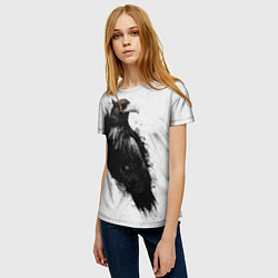 Футболка женская Черный ворон и брызги, цвет: 3D-принт — фото 2