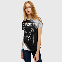 Футболка женская Группа Slipknot и рок кот, цвет: 3D-принт — фото 2