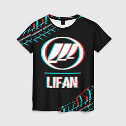 Женская футболка Значок Lifan в стиле glitch на темном фоне