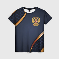 Женская футболка Blue & gold герб России