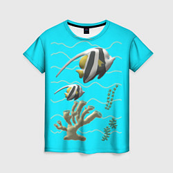 Женская футболка Подводный мир рыбки кораллы