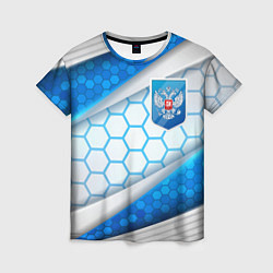Женская футболка Синий герб России на объемном фоне