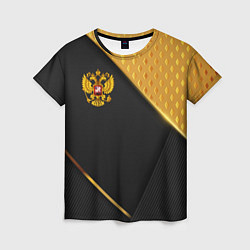 Женская футболка Герб России на черном фоне с золотыми вставками
