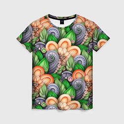 Женская футболка Объемные лепестки цветов и листья