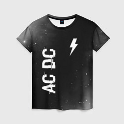 Женская футболка AC DC glitch на темном фоне: надпись, символ