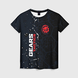 Женская футболка Gears of War красно-белой лого на темном фоне