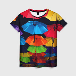 Женская футболка Разноцветные зонтики - композиция