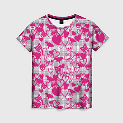 Женская футболка Розовые черепа паттерн