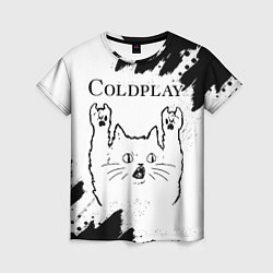 Женская футболка Coldplay рок кот на светлом фоне