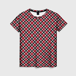 Женская футболка Красно-черный клетчатый узор шотландка