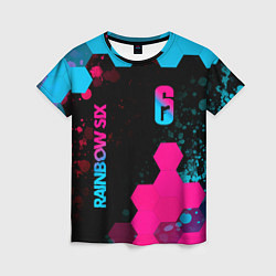 Женская футболка Rainbow Six - neon gradient: надпись, символ