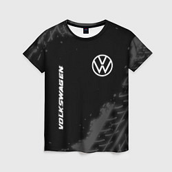 Женская футболка Volkswagen speed на темном фоне со следами шин: на