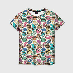 Женская футболка Губы разноцветные поп арт