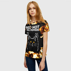Футболка женская Red Hot Chili Peppers рок кот и огонь, цвет: 3D-принт — фото 2