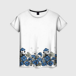 Женская футболка Синий цветочный узор -кайма