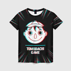 Женская футболка Символ Tomodachi Game в стиле glitch на темном фон