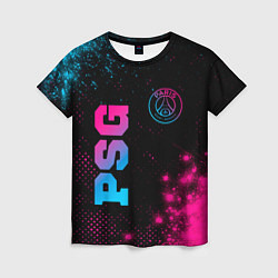 Женская футболка PSG - neon gradient: надпись, символ