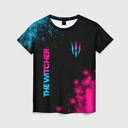 Женская футболка The Witcher - neon gradient: надпись, символ
