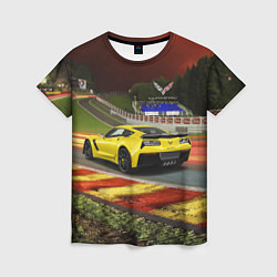 Женская футболка Chevrolet Corvette на гоночной трассе